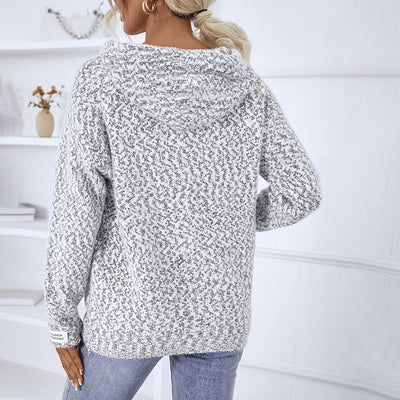 Cardigan Tricoté À Capuche Décontracté