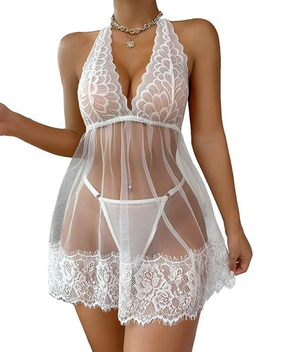 Amy™ | Robe Babydoll à Bretelles en Dentelle avec String