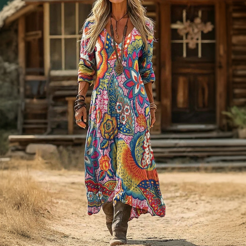 【Manches Longues】Robe À Imprimé Floral Coloré