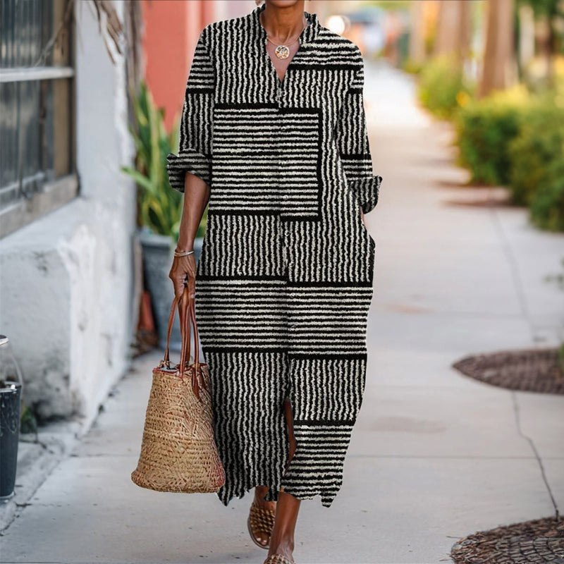 【Manches Longues】Robe Décontractée À Rayures