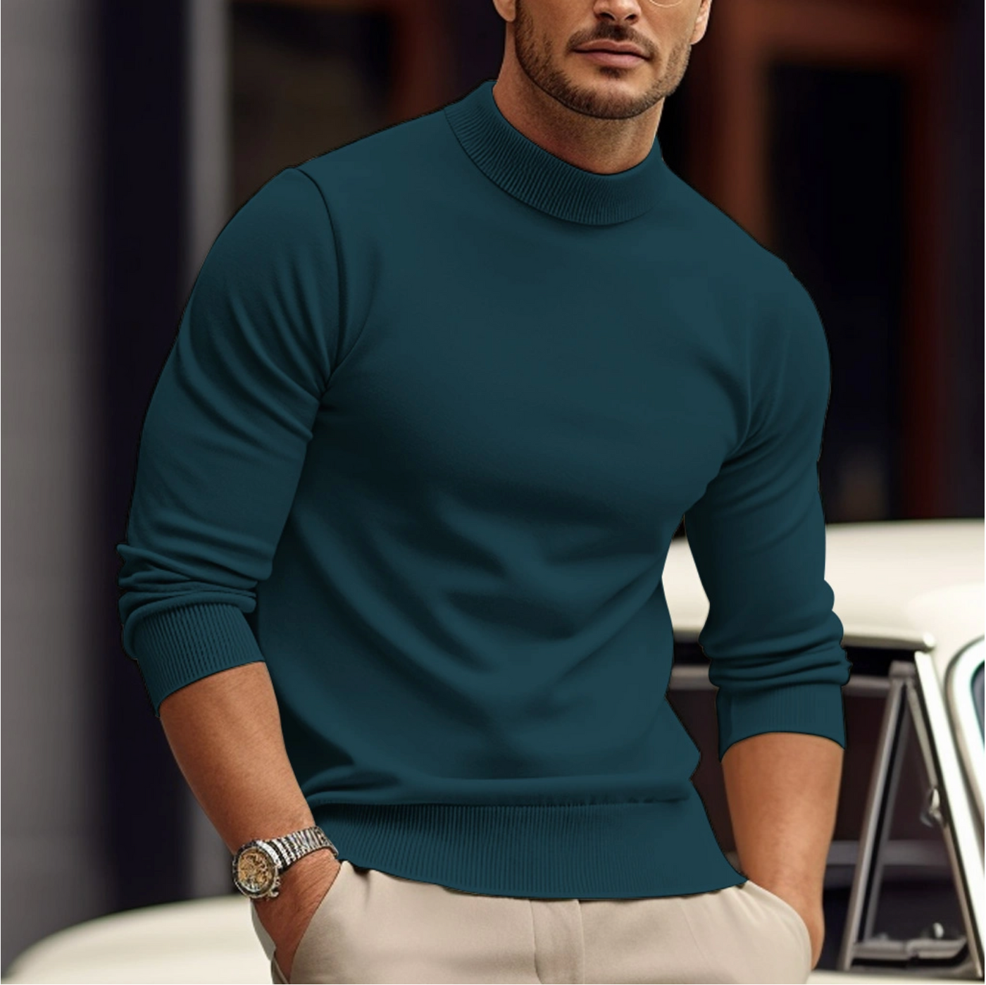 Pull Col Roulé Ajusté Élégant pour Homme – Tricot Confortable Décontracté