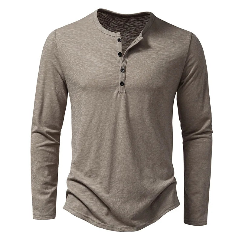 T-shirt Henley décontracté pour homme – Chemise à manches longues élégante