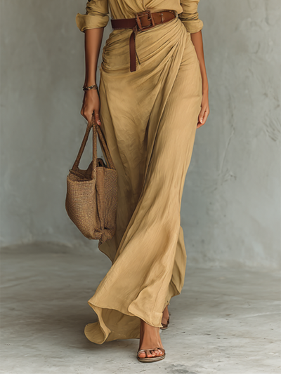 MAXI | Robe Longue avec Col Revers et Ceinture Incluse