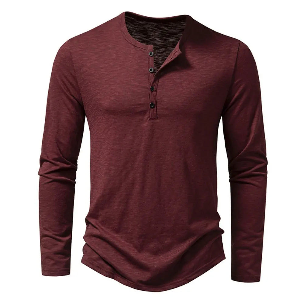 T-shirt Henley décontracté pour homme – Chemise à manches longues élégante