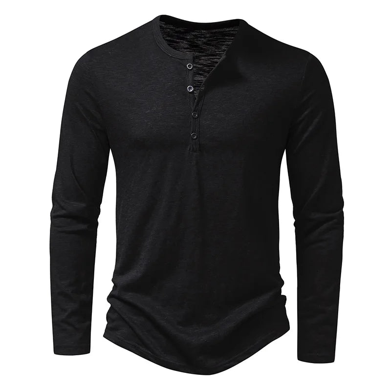 T-shirt Henley décontracté pour homme – Chemise à manches longues élégante